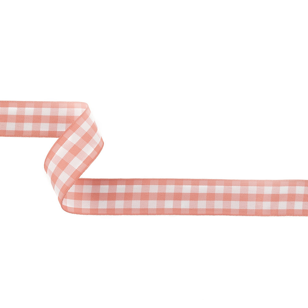 Rose and Bright White Gingham Woven Ribbon - 1
