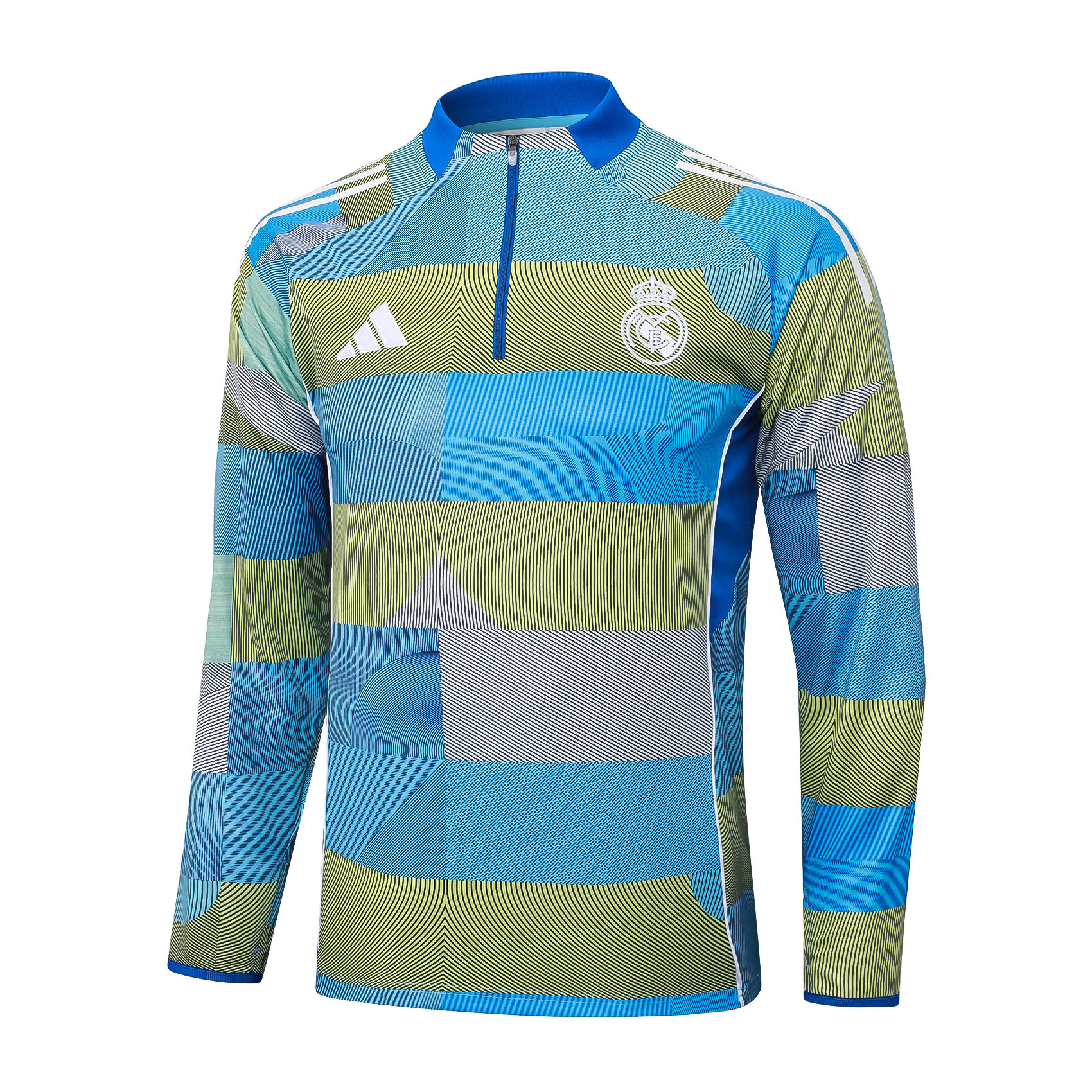 2025/2026 Real Madrid Blue-green striped inkjet Half-Pull Training Suit Football Shirt 1:1 Thai Quality Set