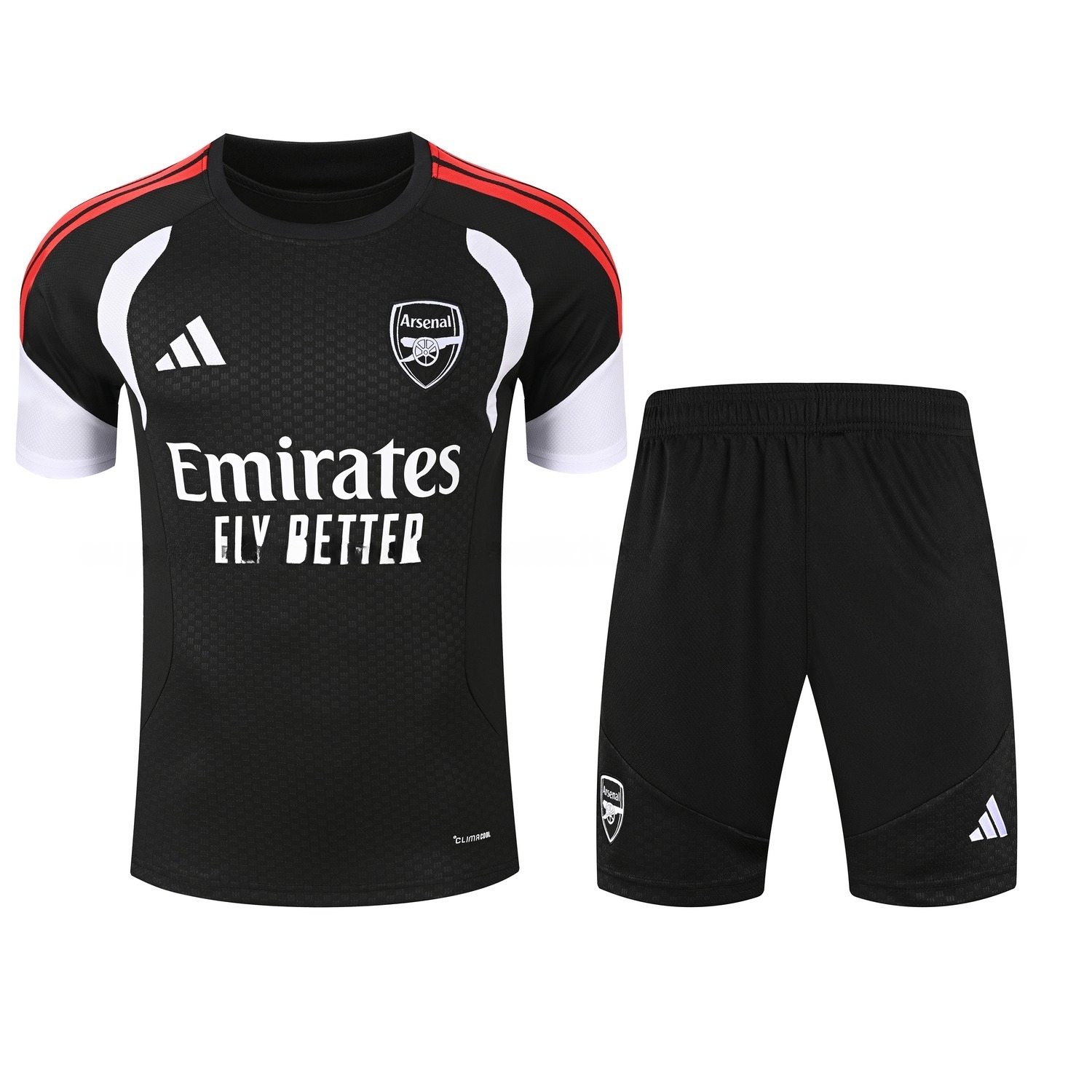 Arsenal 26-27 Short-Sleeve Training Set - Black With White Top & Black Shorts - UnitedFutballJersey