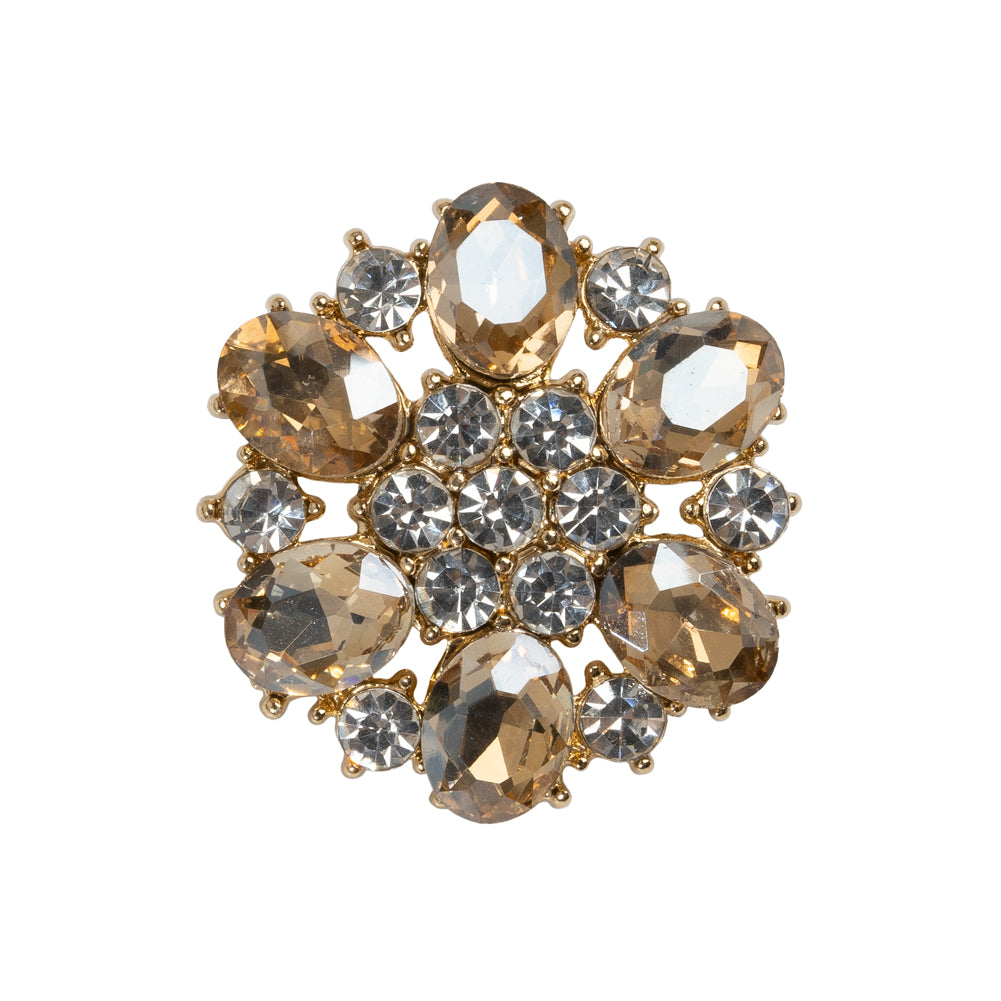 Rhinestone and Metal Shank Back Button - 40L/25.5mm - Pale Amber, Crystal and Gold Big Flower - Joann Fabrics