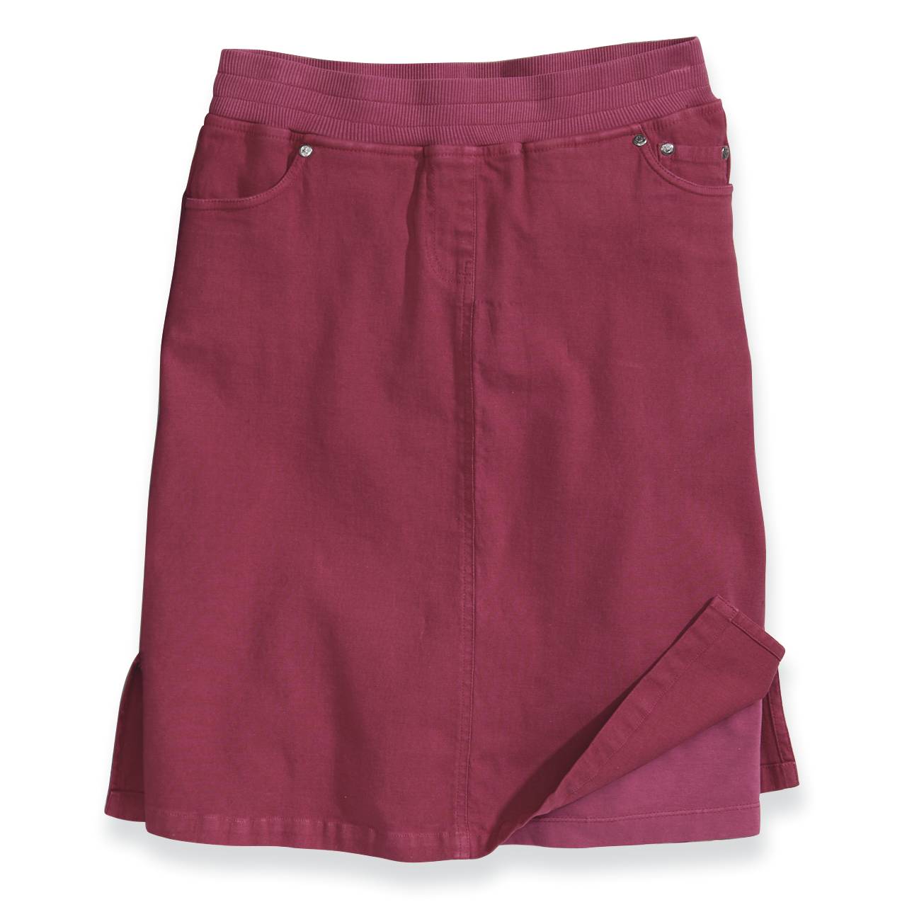 Poplin 5-Pocket Pull-On Skort, Knit Waist, Attached Knit Shorts - Northstyle Catalog
