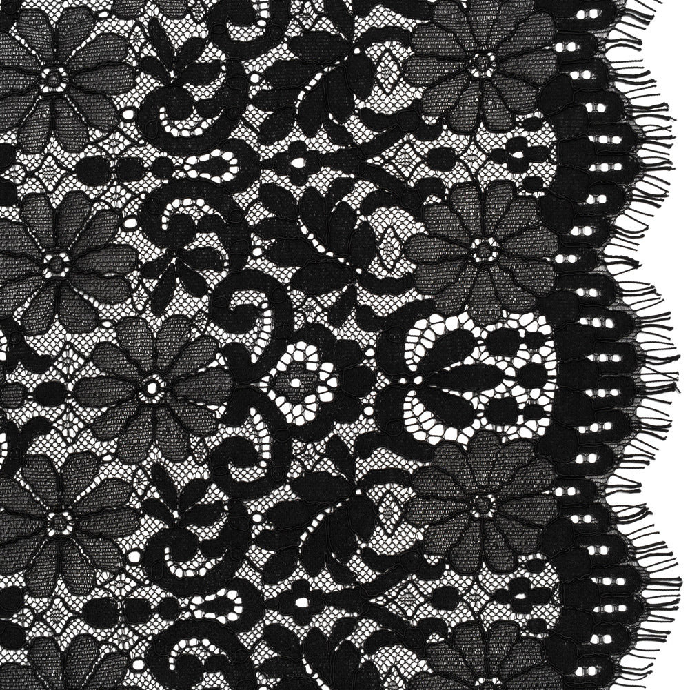Rayon and Nylon Corded Lace with Scalloped Finished Edges - Black Flower and Dot Stripes - Joann Fabrics