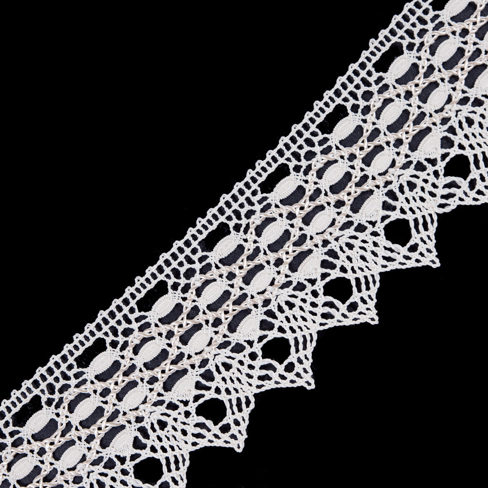 European Ivory Scalloped Crochet Lace Trim with Satin Ribbon Detail - 2