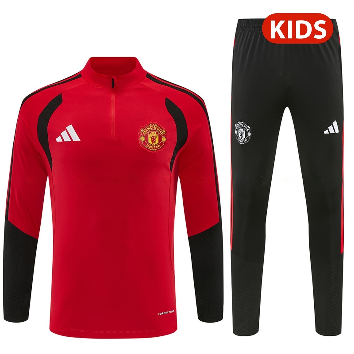 Manchester United 26-27 Kids Long Sleeve Training Set - Red Top & Black Pants - UnitedFutballJersey
