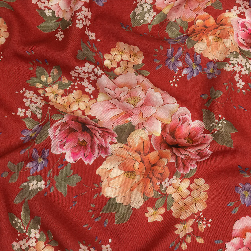 Tencel Woven Print - Red, Pink and Peach Floral - Mood Exclusive Halcyon Days - Joann Fabrics