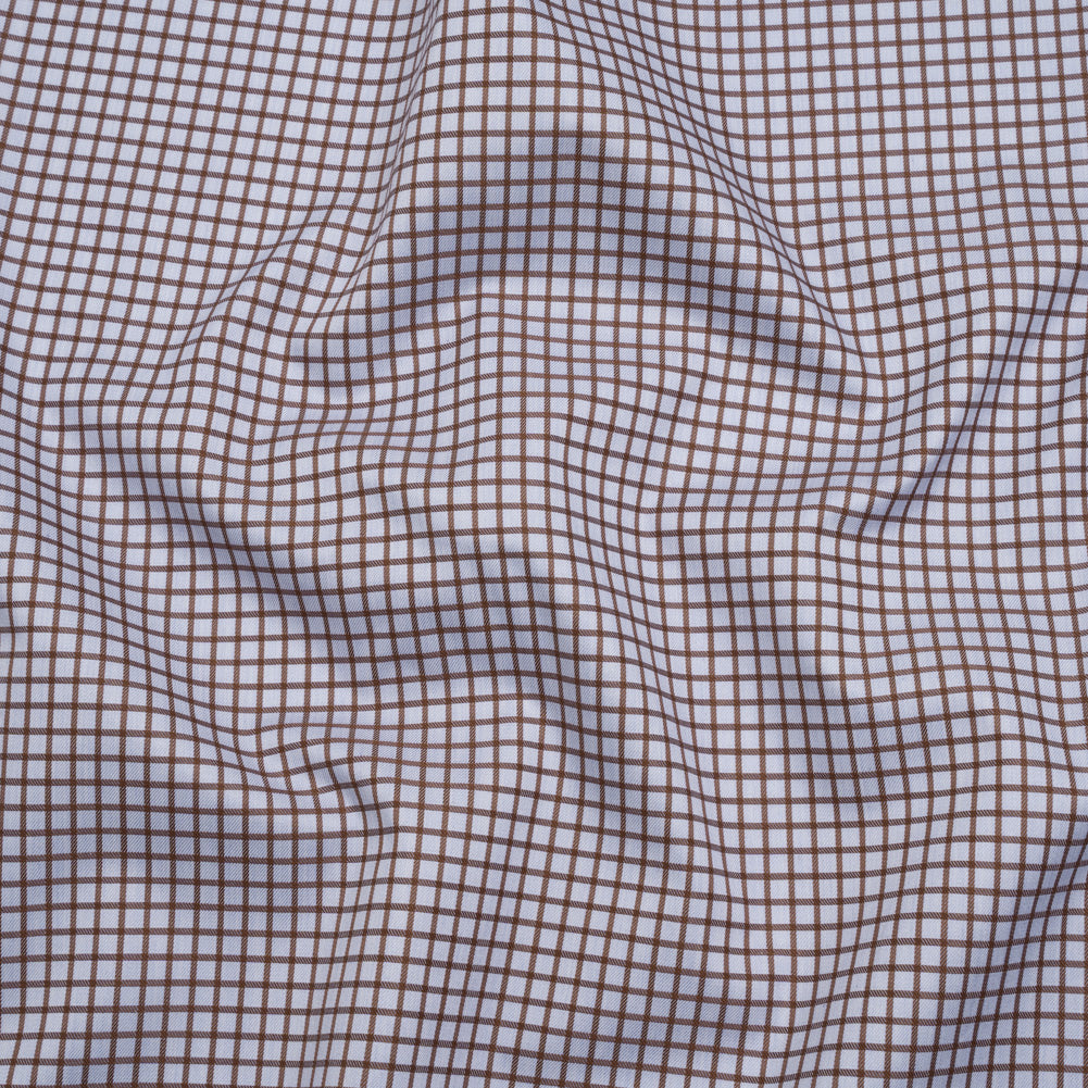 Cotton Herringbone Twill Shirting - Brown and Pale Blue Checks - Deadstock - Joann Fabrics