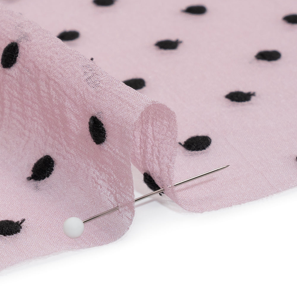 Famous Australian Designer Lilac and Black Embroidered Polka Dots Crinkled Silk Georgette - Joann Fabrics