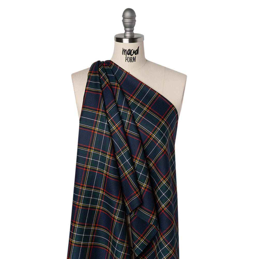 Virgin Wool Twill Made in Italy - Navy Blue, Green and Red Plaid - Joann Fabrics