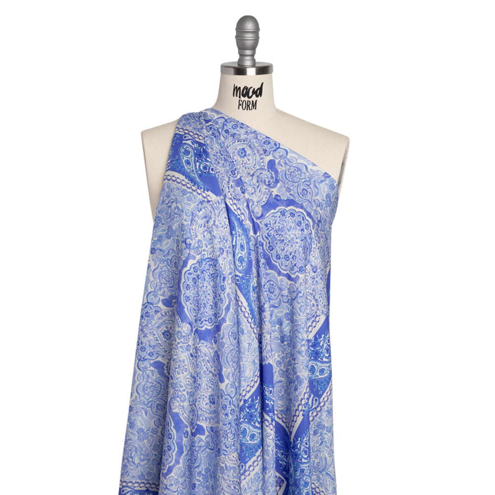 Rayon Challis Panel - Blue Paisley Floral - Sicilian Summer Print - Mood Exclusive Chariot Collection - Joann Fabrics