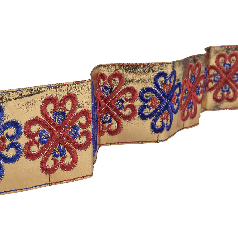 Vintage English Navy and Red Embroidered Gold Metallic Vinyl Ribbon - 2.75