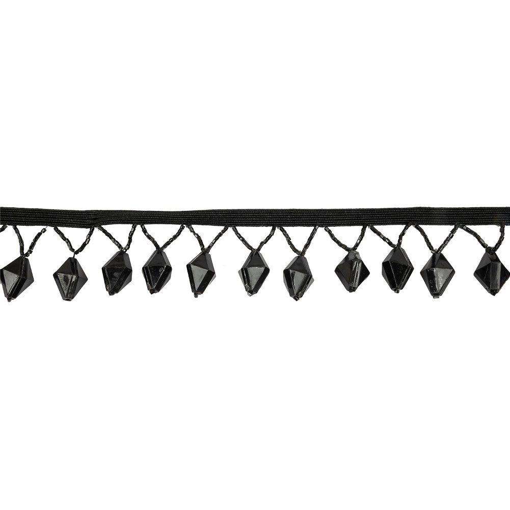 Vintage Black Diamond and Seed Beaded Fringe - 1.5