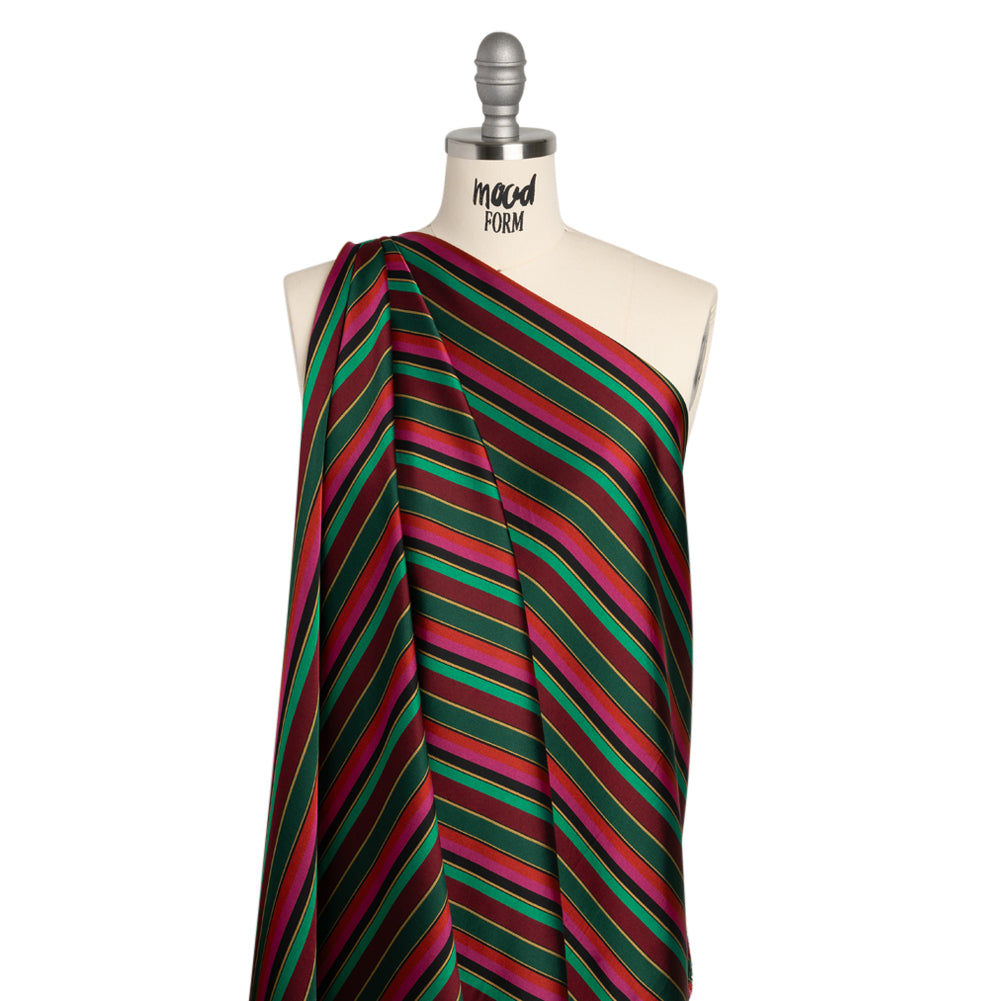 Satin-Faced Viscose and Acetate Woven - Black, Red and Green Barcode Stripes - Designer Deadstock Made in Italy - Joann Fabrics