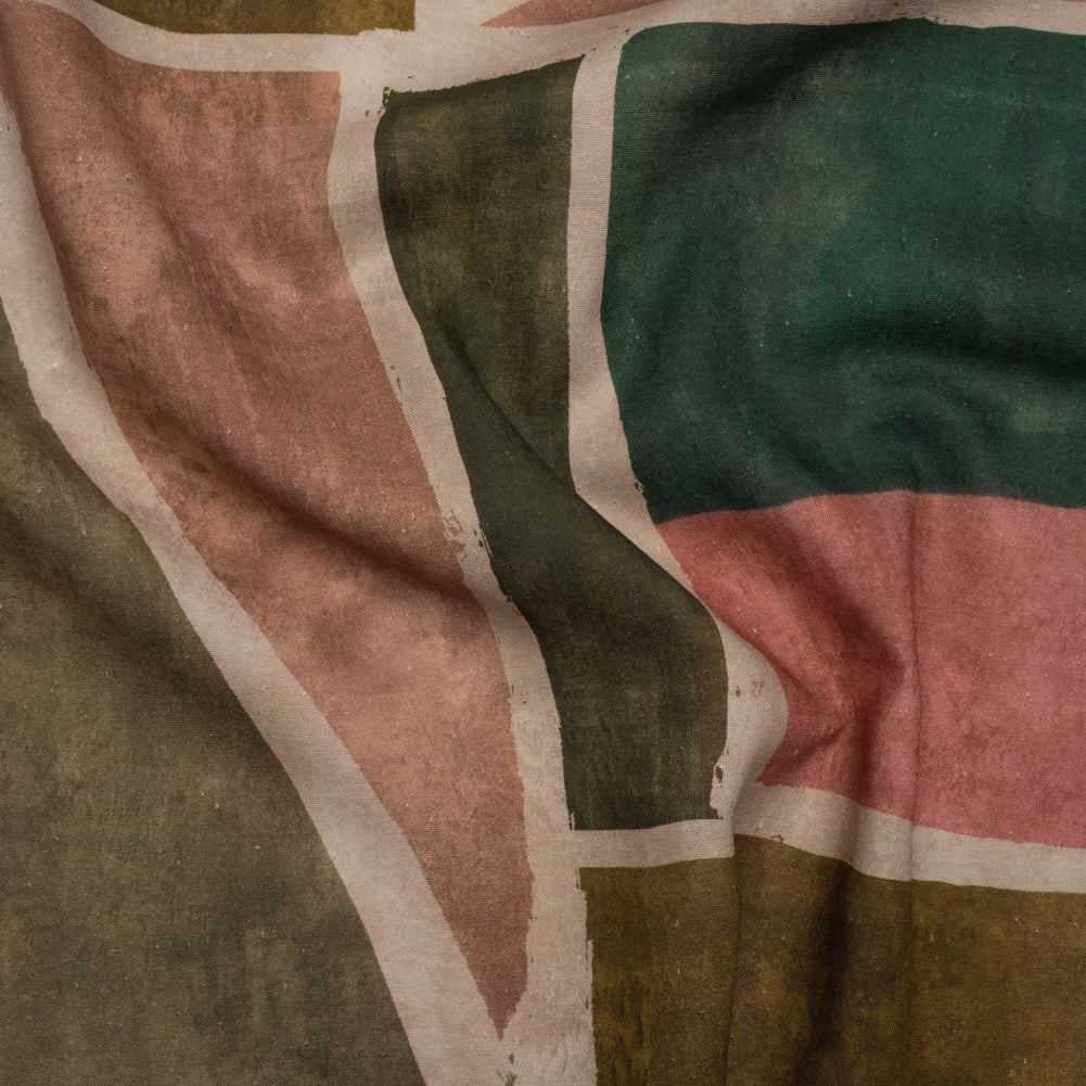 Linen and Rayon Woven - Dark Green, Muted Pink and Beige Painted Shapes - Mood Exclusive Euclid’s Canvas Print - Joann Fabrics