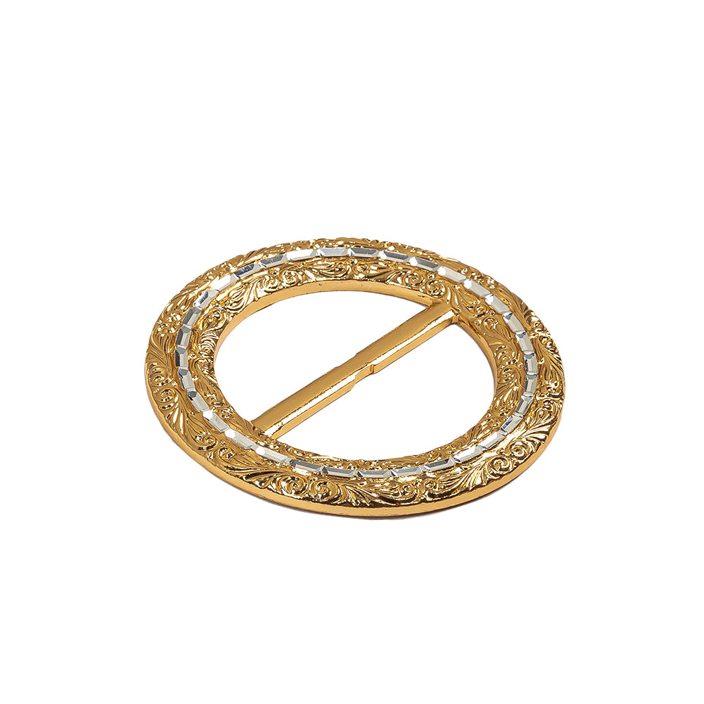 Vintage Gold Classical Swirls Round Slider with Faceted Silver Band - 2.375