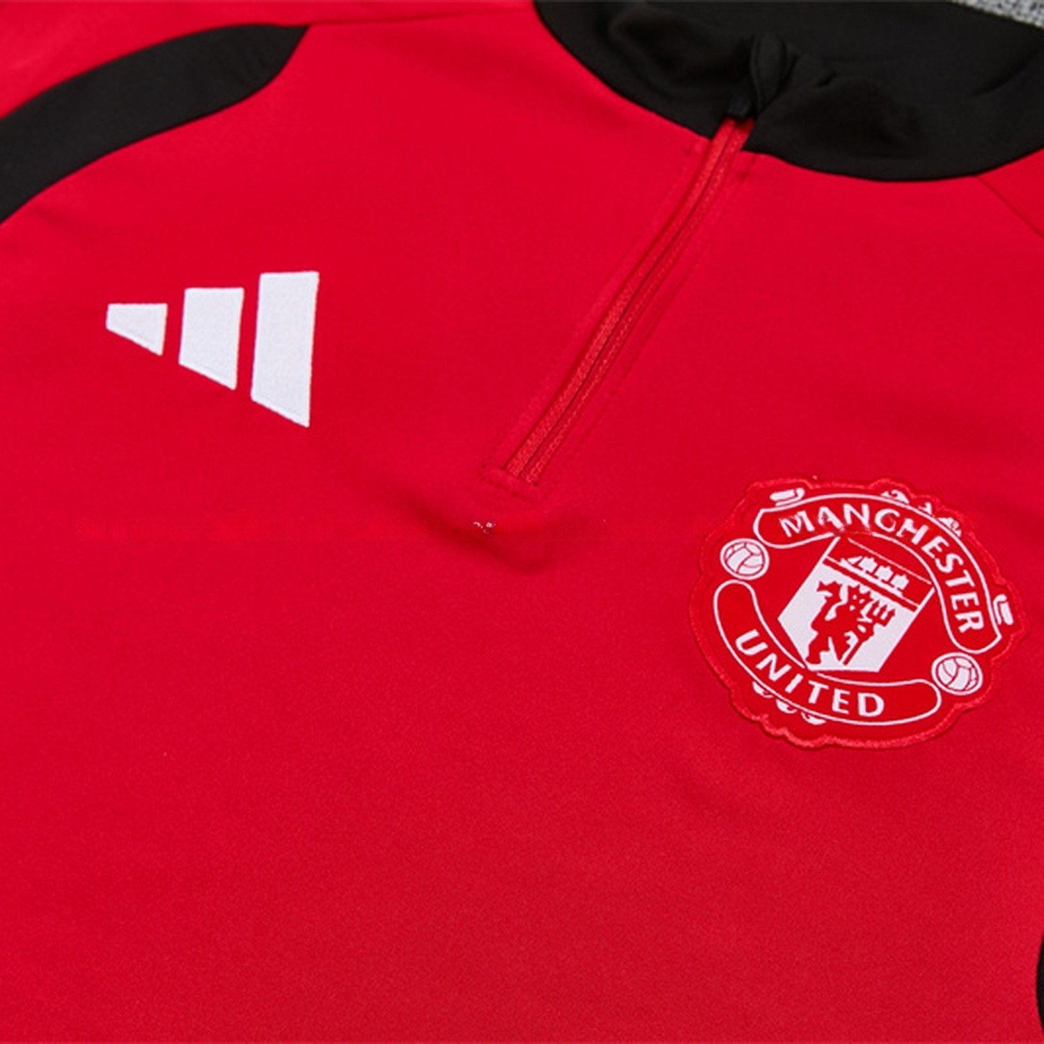 Manchester United 26-27 Black Collar Kids Long Sleeve Training Set - Red Top & Black Pants - UnitedFutballJersey