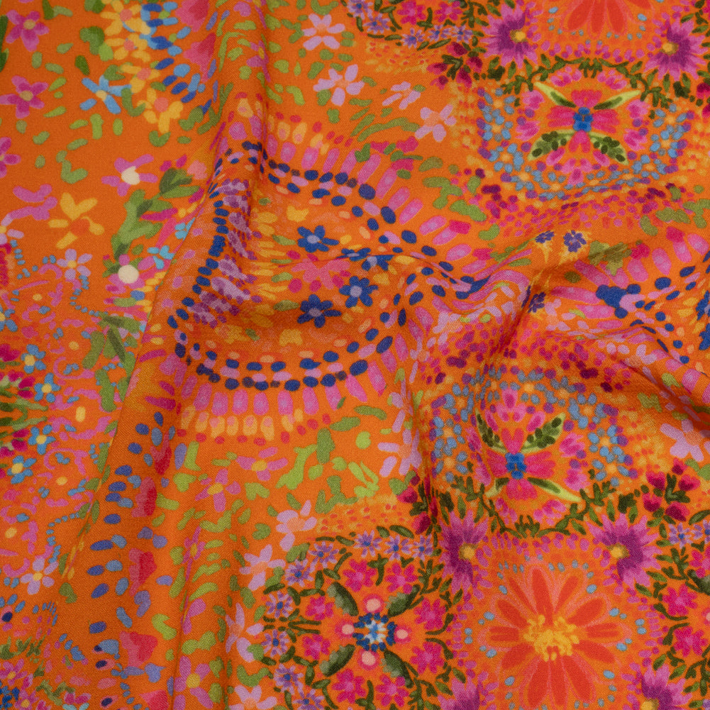 Sustainable Viscose Crepe - Orange Paisley - Amsterdam Market Print - Mood Exclusive Gisele Collection - Joann Fabrics