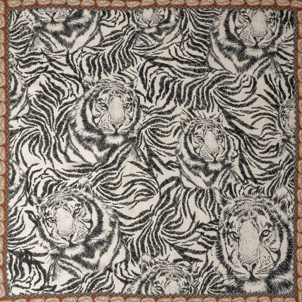 Rayon Challis Panel - Black and White Tigers - Smiling Peril Print - Mood Exclusive Rio Collection - Joann Fabrics