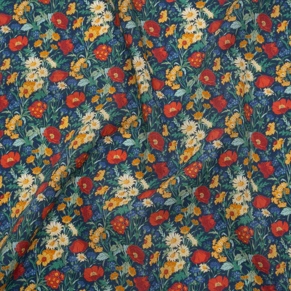 Liberty Fabrics Tana Lawn® - Florence May Dark Blue - Blue, Red and Yellow Wildflower Field - Joann Fabrics