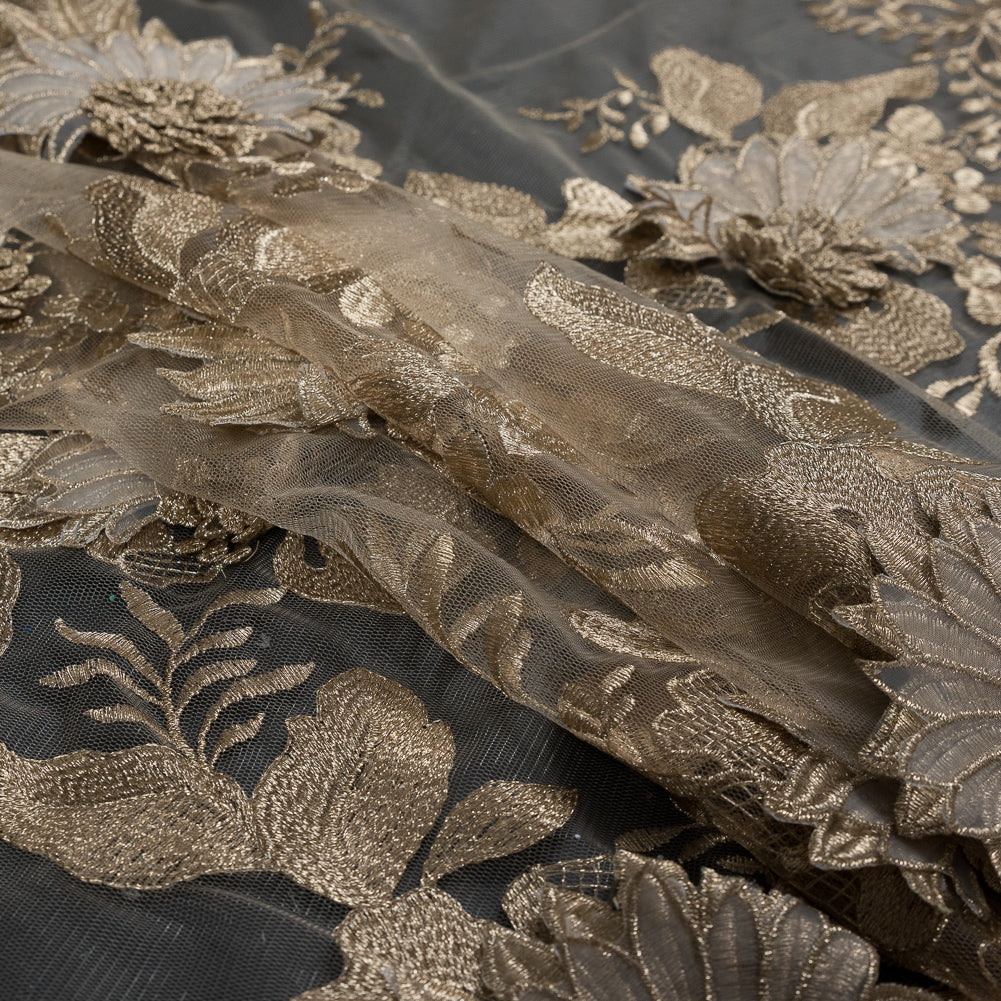Metallic Gold 3D Floral Embroidered Mesh - Joann Fabrics
