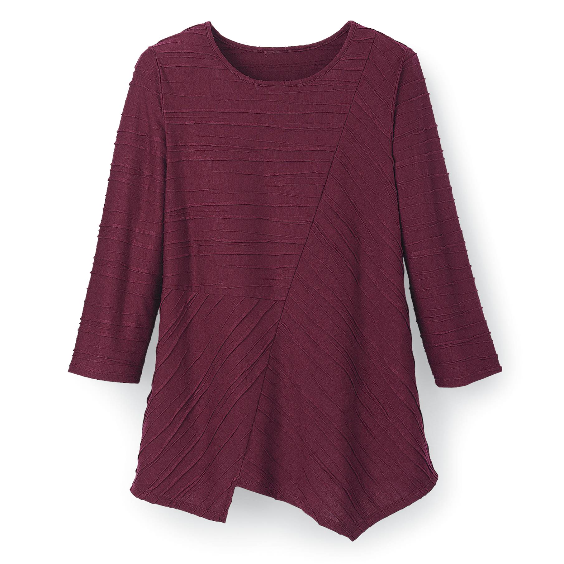 Textured Pieced Knit Tunic, 3/4 Sleeves, Asymmetrical Hem - Northstyle Catalog