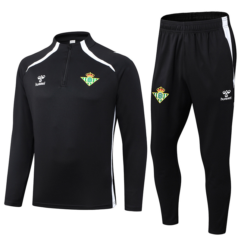 2025/2026 Real Betis Half-Pull Training Suit Black Football Shirt 1:1 Thai Quality Set
