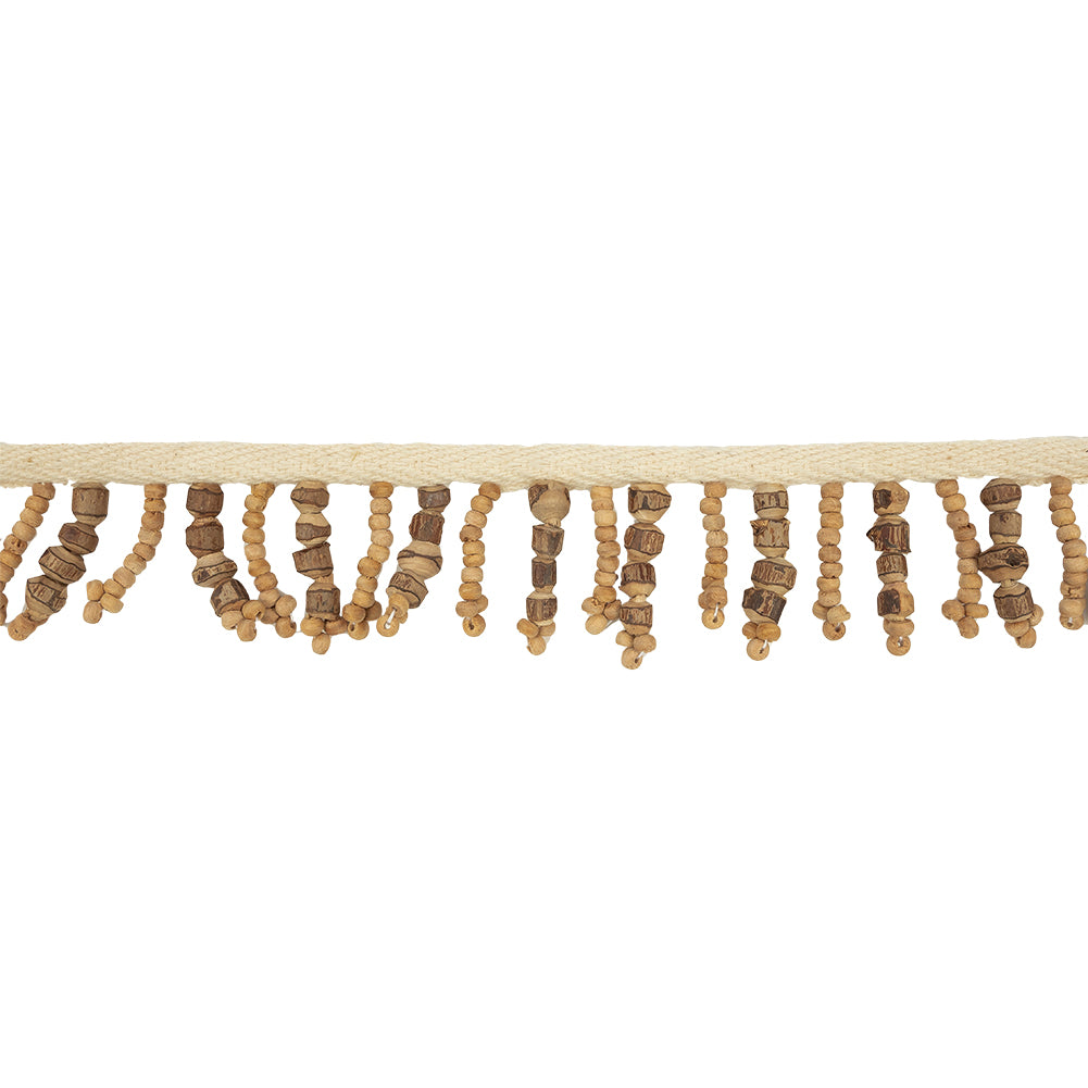 Vintage Brown and Natural Textured Wood Beaded Fringe Trim - 1.625
