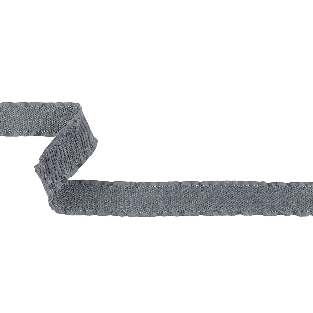 Gray Twill Ribbon with Ruffled Grosgrain Borders - 1