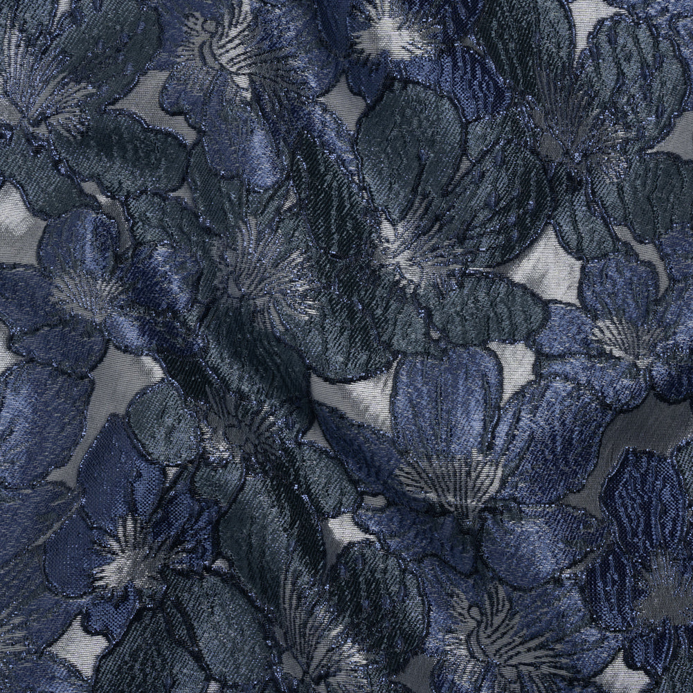 Metallic Brocade - Navy, Blue and Steel Gray Floating Blossoms - Joann Fabrics