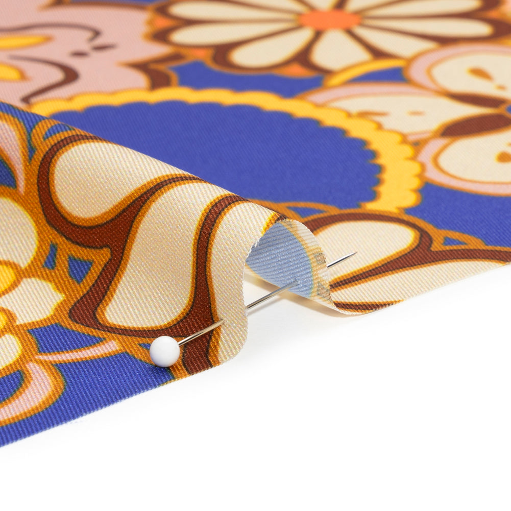 Recycled Polyester Twill Print - Yellow, Blue and Brown Floral - Mood Exclusive Confectioner's Crocus - Joann Fabrics