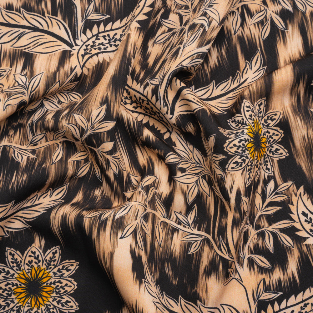Stretch Polyester Woven Print - Beige Florals on Abstract Ikat - Mood Exclusive Rambling Brambles - Joann Fabrics