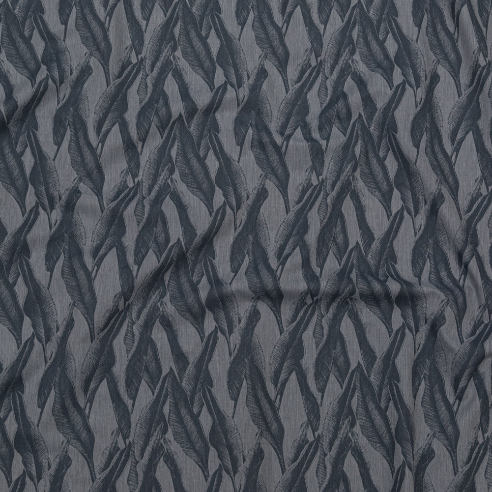 Organic Cotton Shirting - Heathered Icelandic Blue and Grisaille Leaves - Joann Fabrics