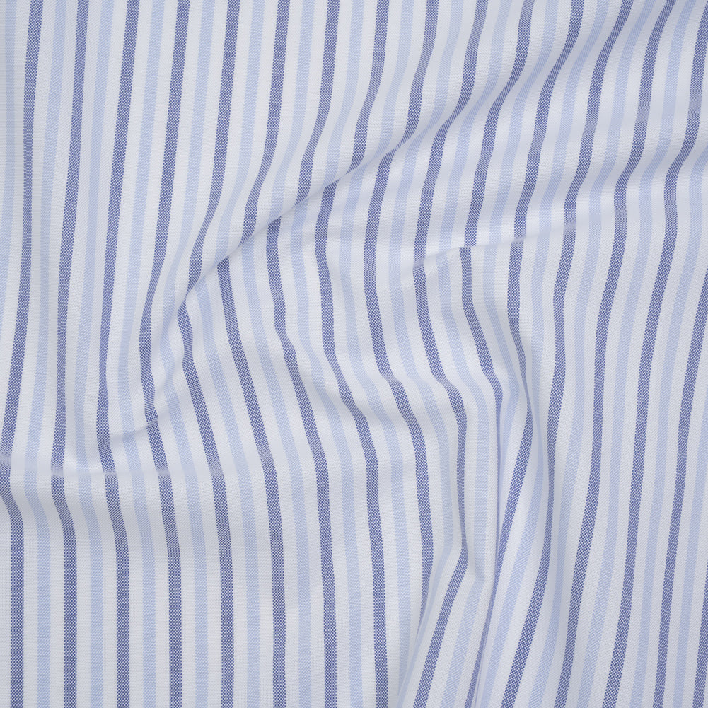 Cotton Oxford Shirting - Sky Blue, Cobalt and White Alternating Stripes - Designer Deadstock - Joann Fabrics