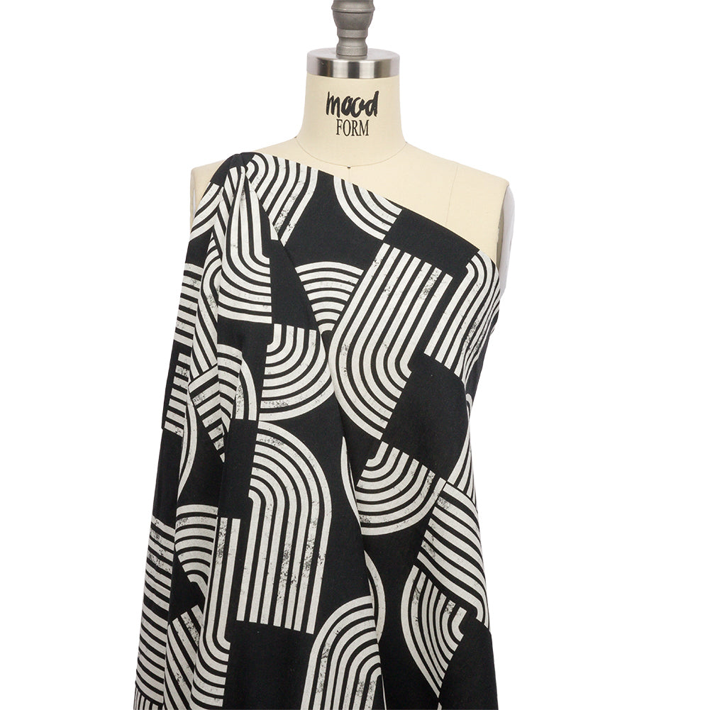Linen and Rayon Woven - Black Geometric Arches - Submarine Dream Print - Mood Exclusive Palm Beach Collection - Joann Fabrics