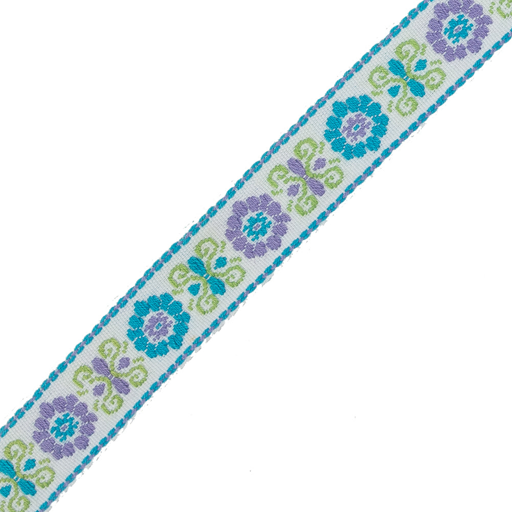 Green, Purple and Blue Floral German Jacquard Ribbon - 0.75