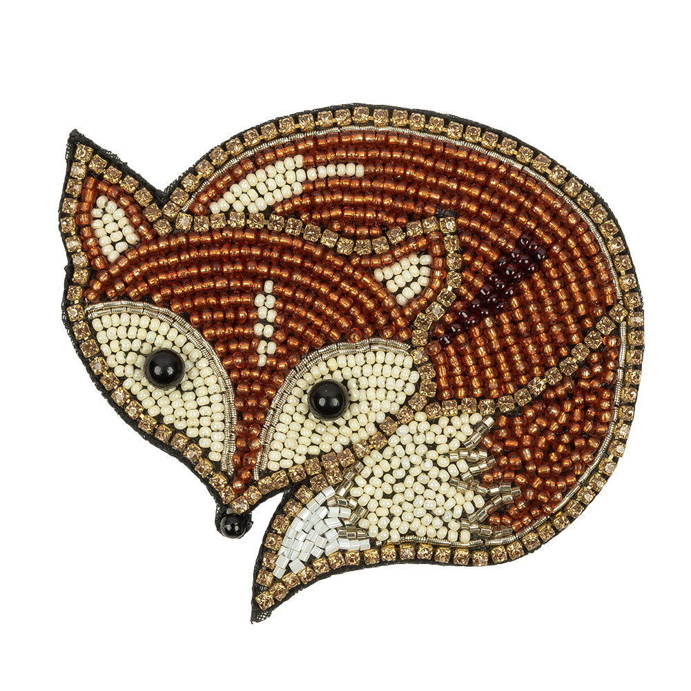Copper and Beige Fox Rhinestone and Glass Beaded Applique - 3