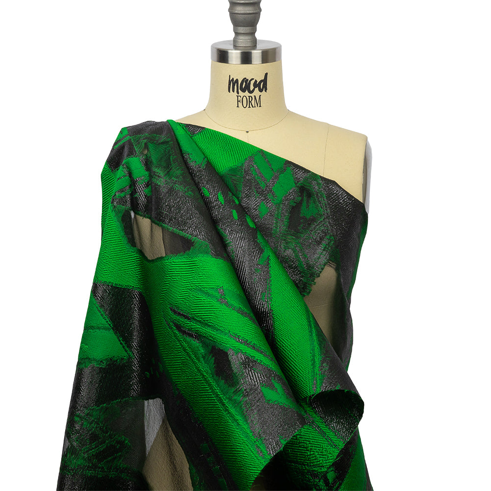 Metallic Black and Green Painterly Geometrics Luxury Burnout Brocade - Joann Fabrics