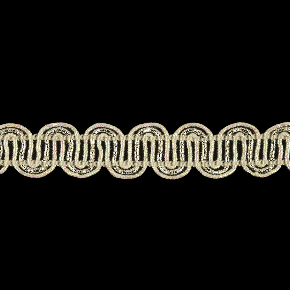 Iridescent Sugar Swizzle and Metallic Silver Waves Gimp Braided Trim - 0.375