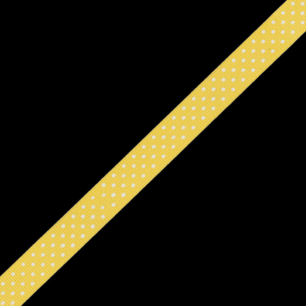 Yellow Grosgrain Ribbon with White Polka Dots - 0.625