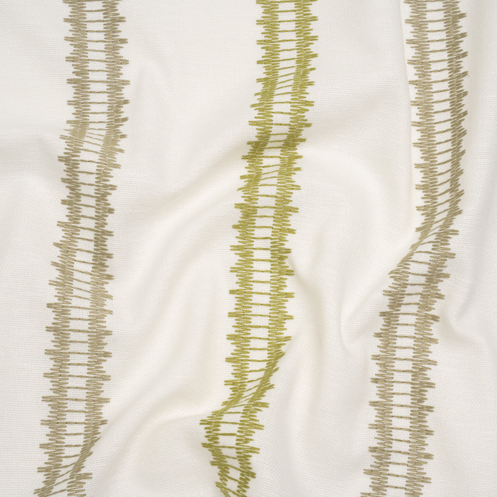 Embroidered Recycled Polyester and Cotton Woven - Olive Zig Zag Ladder Stripes - British Imported - Joann Fabrics