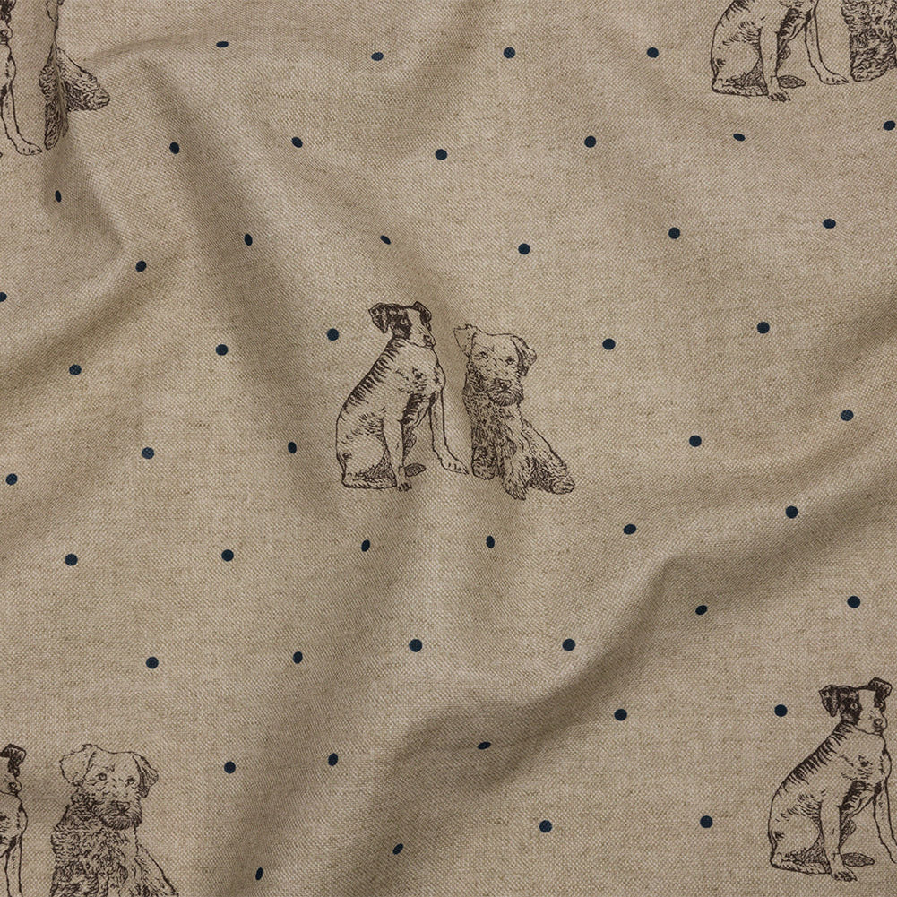 Cotton Canvas Print - Indigo Terriers and Polka Dots - British Imported - Joann Fabrics