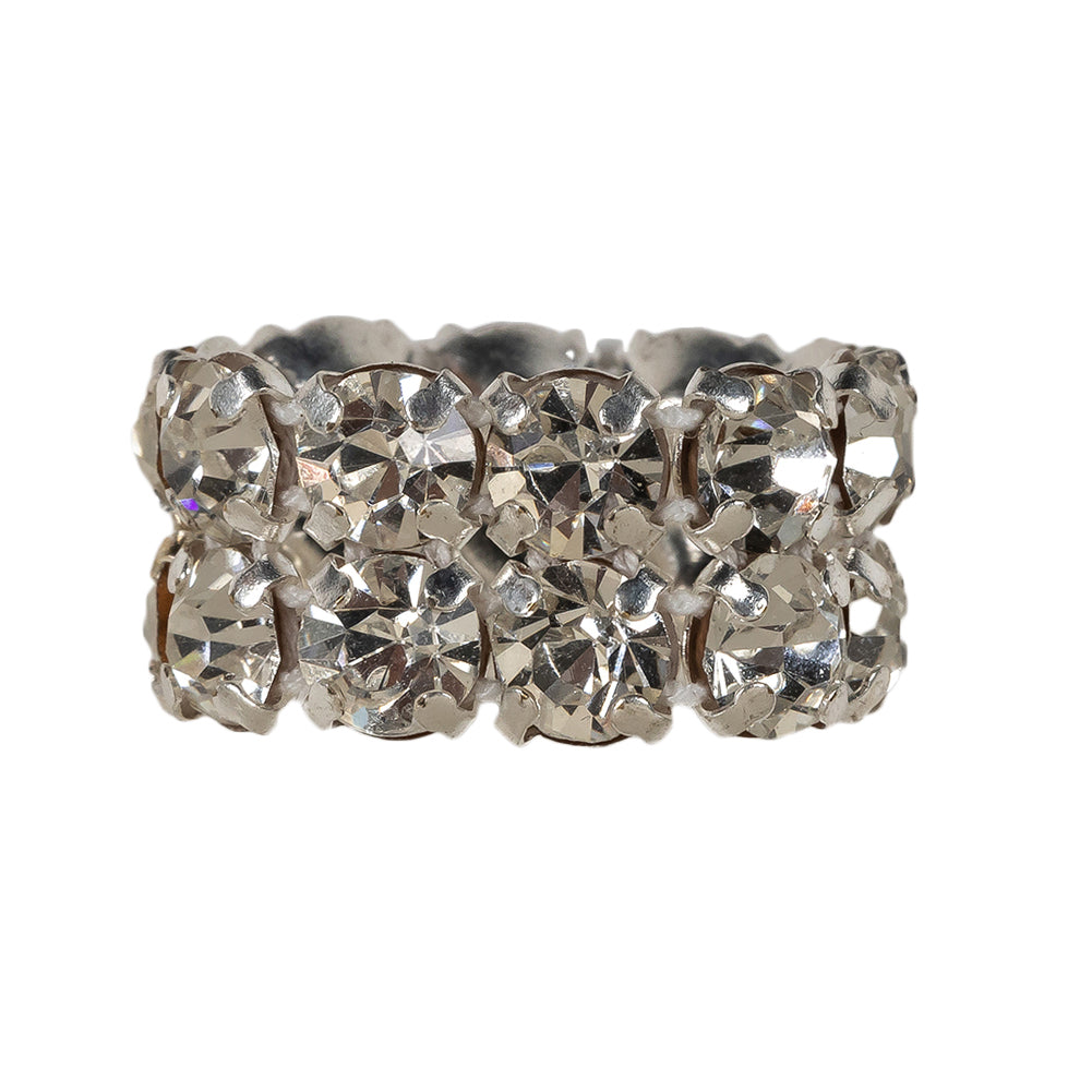 Vintage Crystal and Silver Two-Row Rhinestone Ring - 0.375