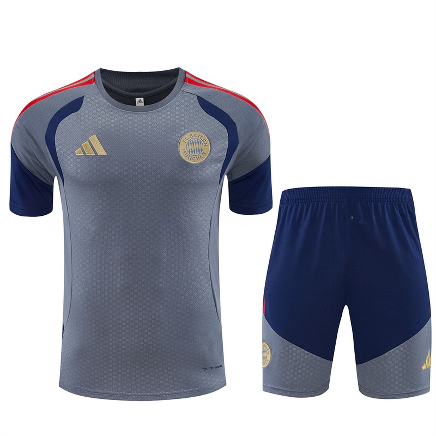 Bayern Munich 26-27 Short-Sleeve Training Set - Grey Top & Deep Blue Shorts - UnitedFutballJersey
