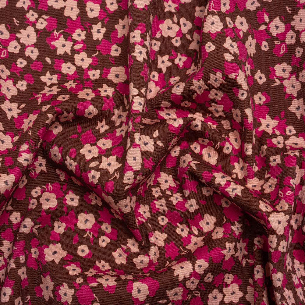 Stretch Cotton Twill Print - Brown and Pink Floral - Mood Exclusive Petals to Pick - Joann Fabrics