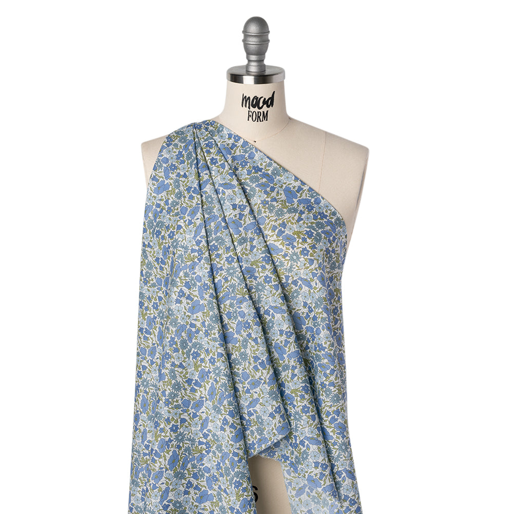 Liberty Fabrics Tana Lawn® - Poppy & Daisy Blue - Sky Blue, Country Blue and Sage Green Fine Lined Illustrated Florals - Joann Fabrics
