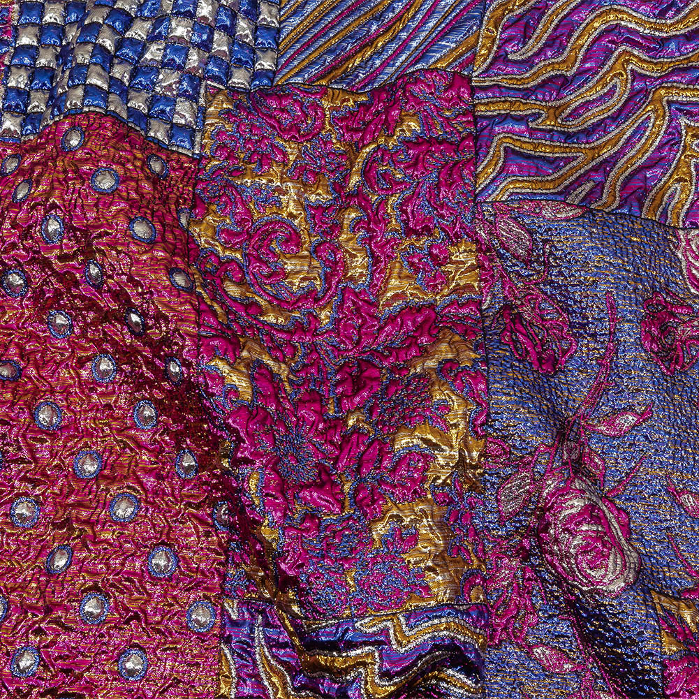 Metallic Blue, Pink and Yellow Gold Ornate Patchwork Luxury Brocade - Joann Fabrics
