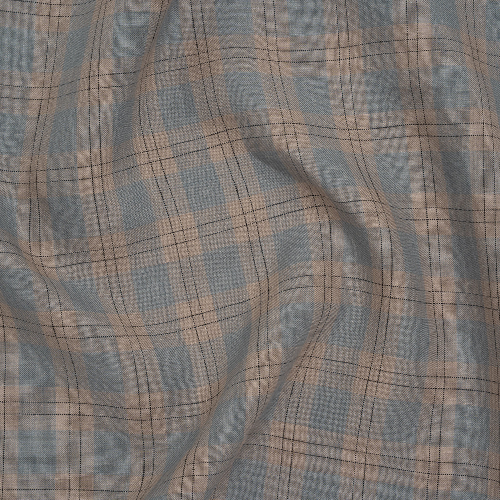 Medium Weight Linen Woven - Muted Blue, Taupe and Black Plaid - Joann Fabrics