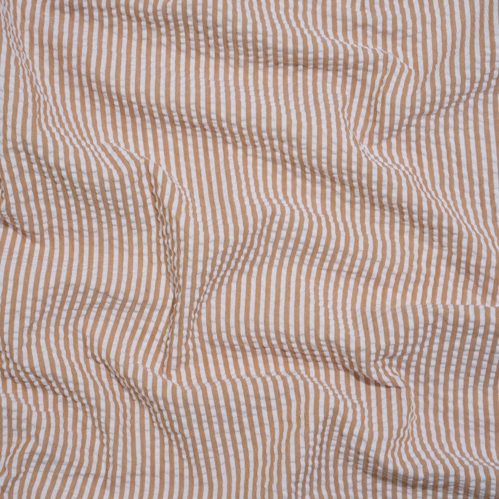 Polyester and Cotton Seersucker - Khaki and White Candy Stripes - Wylie Collection - Joann Fabrics