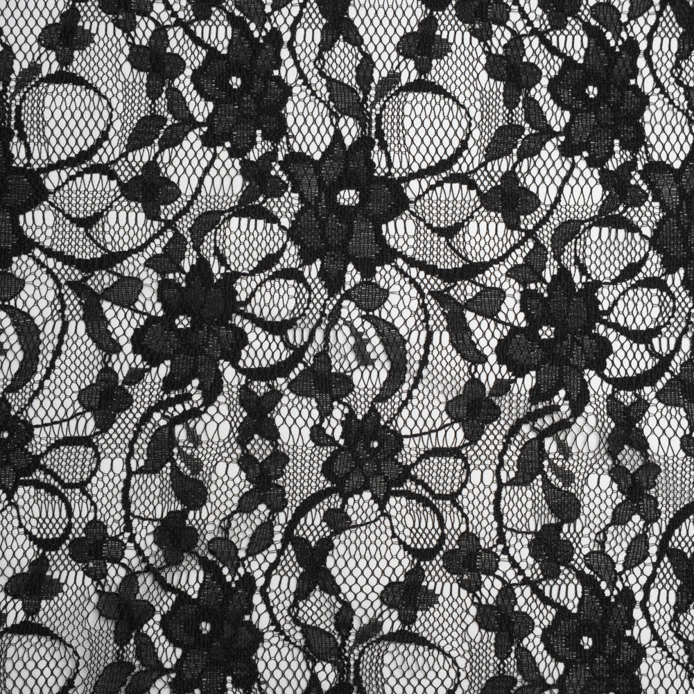 Polyester Raschel Lace - Black Flowers and Ribbons - Designer Deadstock - Joann Fabrics
