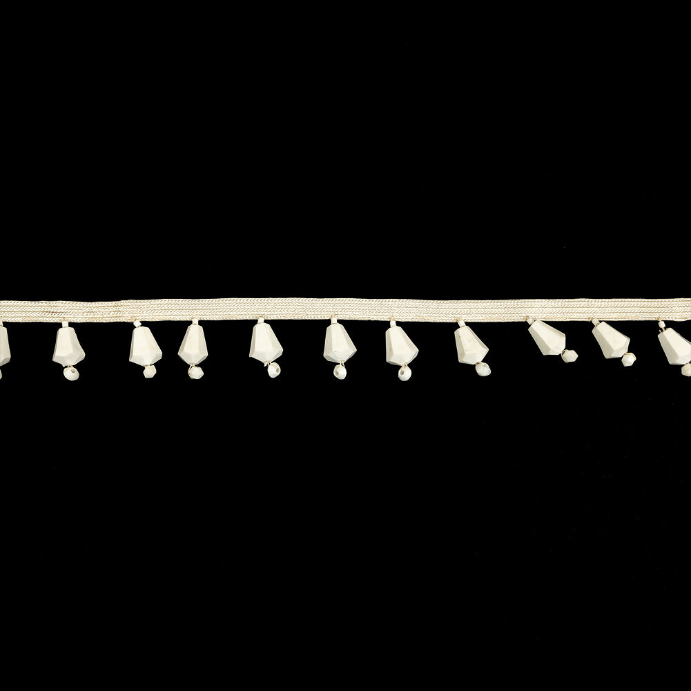 Vintage Chalk White and Ivory Beaded Fringe - 1