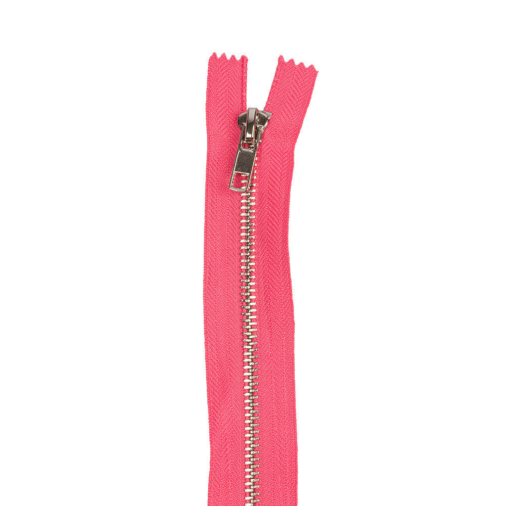 Neon Pink and Silver T5 Closed End Metal Zipper - 36